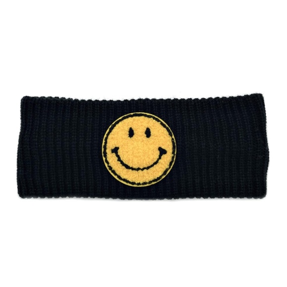 SMILE PATCH EARMUFF HEADWARMER- Black - Picture 2 of 2